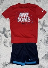 Boys Nike Red  Awesome  T-Shirt  Navy Shorts Set - Sz/ 4
