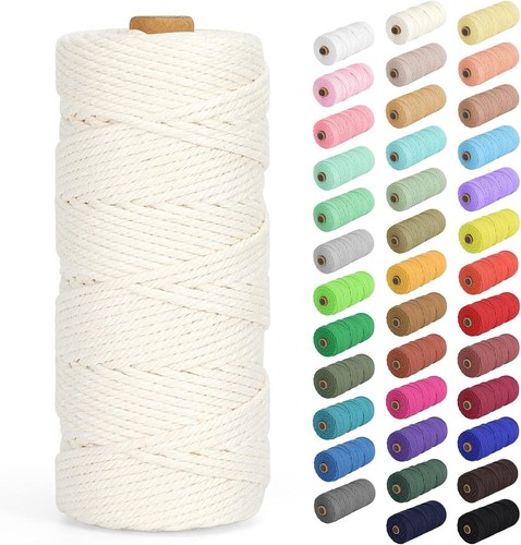 Macrame Cord 3mm x 109Yards (328Feet), Natural Cotton Macrame Rope - 4 Strands