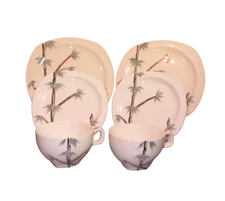 Vintage set / 6 Midwinter Modern Stylecraft Shape Silver Bamboo Jessie Tait 1953