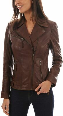 Women's Brown Biker Motorcycle Jacket Stylish Real Leather Soft Lambskin Jacket