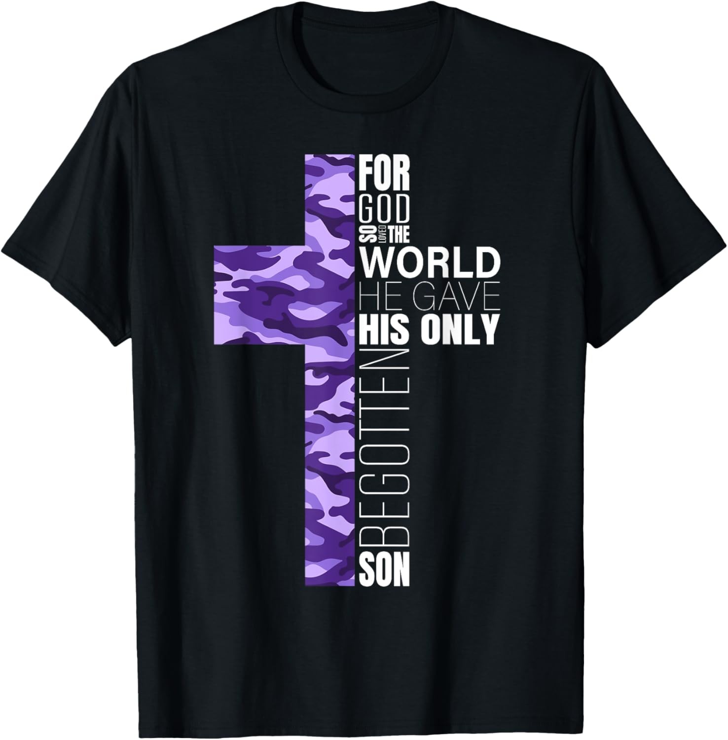 Purple Camo Christian Cross Bible Verse T-Shirt for Women Men Kids