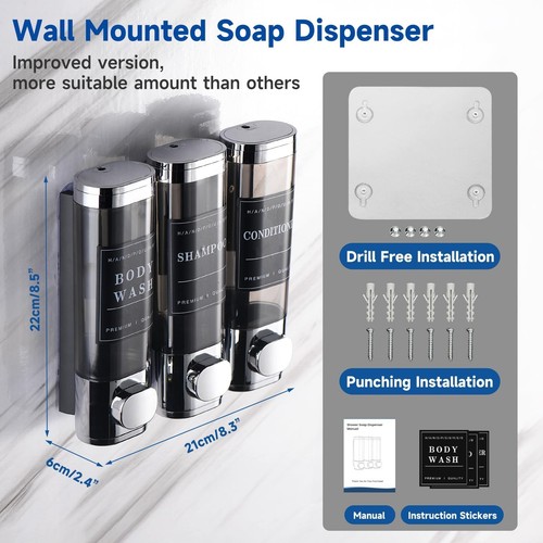 Shower Soap Dispenser Wall Mounted No Drill Shampoo Dispenser for Shower Wall... - Picture 5 of 8
