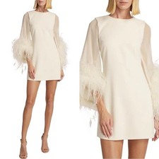 Alice + Olivia Izola White Ecru Feather Hem Long Sleeve Mini Dress Size 4