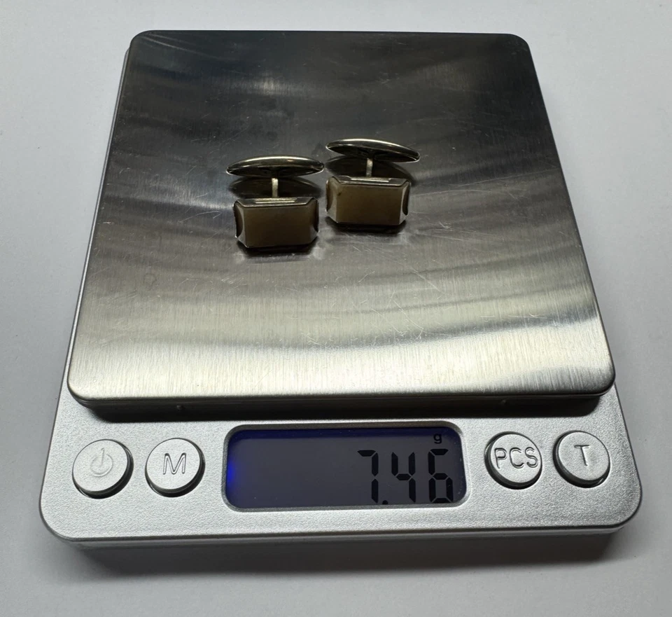 Gemelos soviéticos vintage de plata de ley 875 con piedra de ágata amarilla URSS 7,46 g. Foto 3 de 4