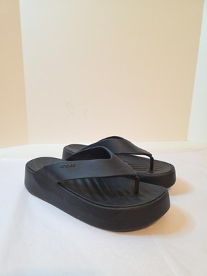 Crocs LiteRide Brooklyn Flip Flops Black Platform Thong Sandals 208727 Size 9