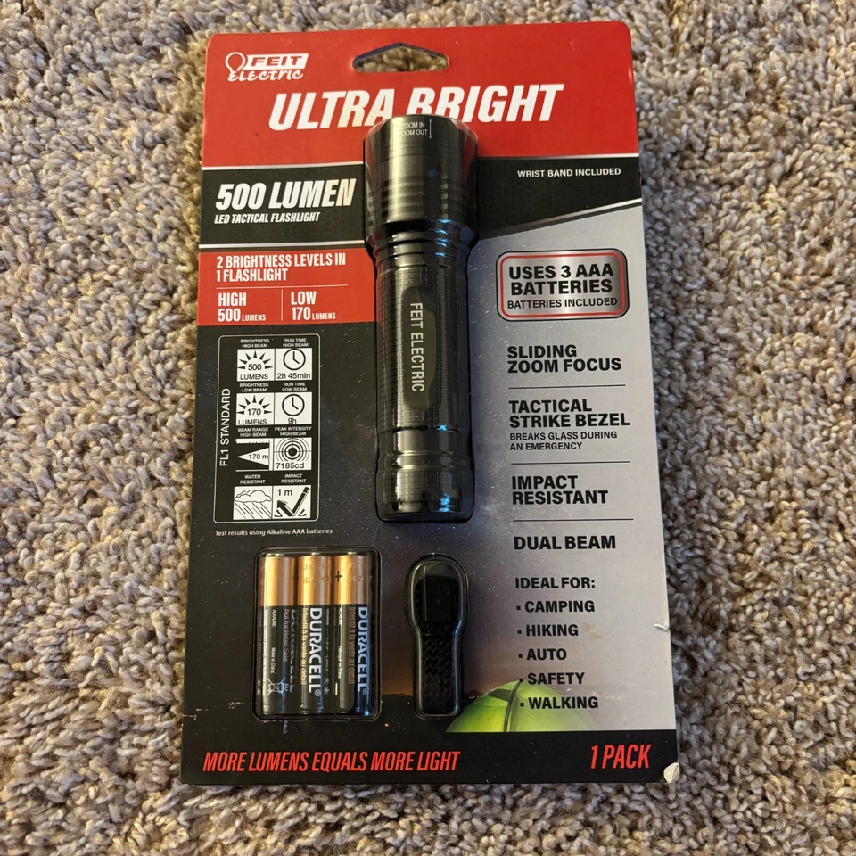 Linterna táctica eléctrica Feit 500 lúmenes baterías LED ultra brillantes incluidas con etiquetas Foto 2 de 3