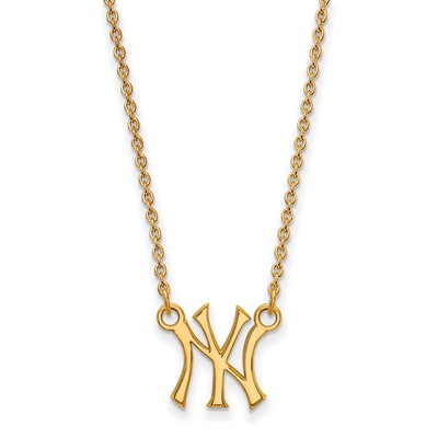 14k Yellow Gold League Baseball Yankees N-Y Small Pendant Necklace