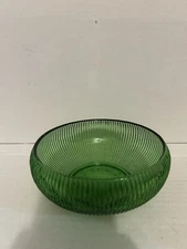 VTG E.O Brody Co. Emerald Green Ribbed Glass Bowl 5.75 D Cleveland OH. USA