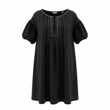 Max Studio London Dress Women S Black Stitch Puff Sleeve Shift Mini Boho