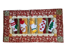 Handmade Quilted Mittens Christmas Snowflakes Table Runner Wall Hanging 44"x24"