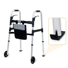 Easy Folding Rolling Walker with Shopping Bag Basket and Glide Skis - Upright...