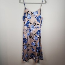 NBD ( Revolve ) Landon Floral Midi Slip Dress sz L women Tan Blue Silky New