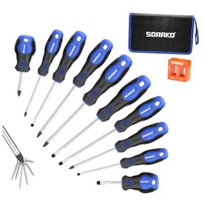 12 Piece Magnetic Screwdriver Set - 5 Phillips & 5 Flat - 1 Magnetising Tool