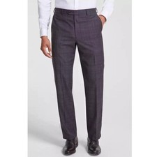 Michael Kors Malone Dress Pants Mens 40x30 Grey Blue Plaid Flat Front Trousers