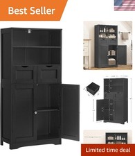 Elegant Tall Black Storage Cabinet with 2 Drawers  Adjustable Shelves, 49.6''