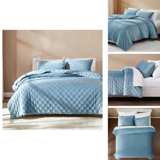 Lush Decor - Quilt Set 3-Piece Cozy Velvet Bedding Matching Shams Embroidered