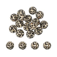 15 Pcs Silicone Round Beads, 15mm Leopard Beads, Golden Leopard