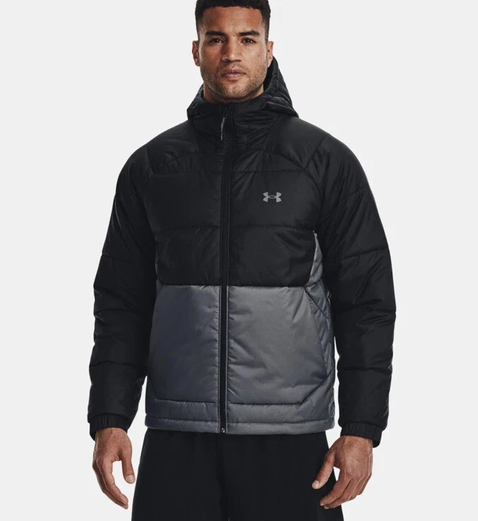 UNDER ARMOUR Mens Black & Grey Storm Insulate Hooded Puffer Jacket Small BNWT