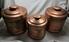 Vintage Gregorian 220 Hammered Copper 3 Canister Set W/lids Excellent Condition