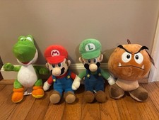 Super Mario Brothers Plush Lot - Mario, Luigi, Yoshi,  Goomba 10"