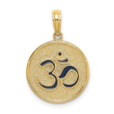 14k Yellow Gold Om With Lotus Flower on Reverse Charm Pendant L-21.8mm 2.03gm