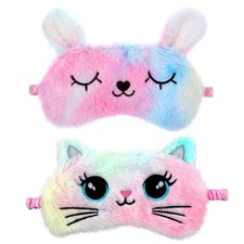 2PCS Plush Eye Mask Soft Sleeping Blindfold Cute Animal Satin Night Cover