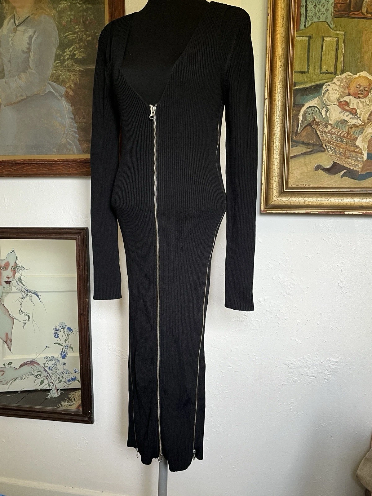 Abito MCQ Alexander McQueen con zip davanti e lati Medium UK 12 14 nuovo con etichette