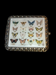 Compact Antique Gold Tone Various Butterflies Vintage Double Mirror Pretty.