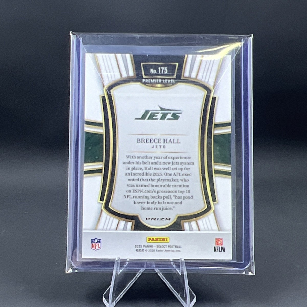 Panini Select 2025 Breece Hall Premier Level Zebra Prizm #175 Jets