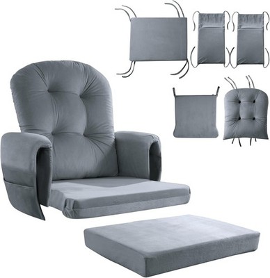 Glider Rocker Replacement Cushions 5 PCS W/ Storage Side Pocket Velvet Fabric