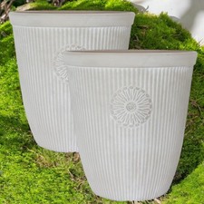 Tall White Ribbed Planter 33L Large Indoor Outdoor Plant Pot Drainage