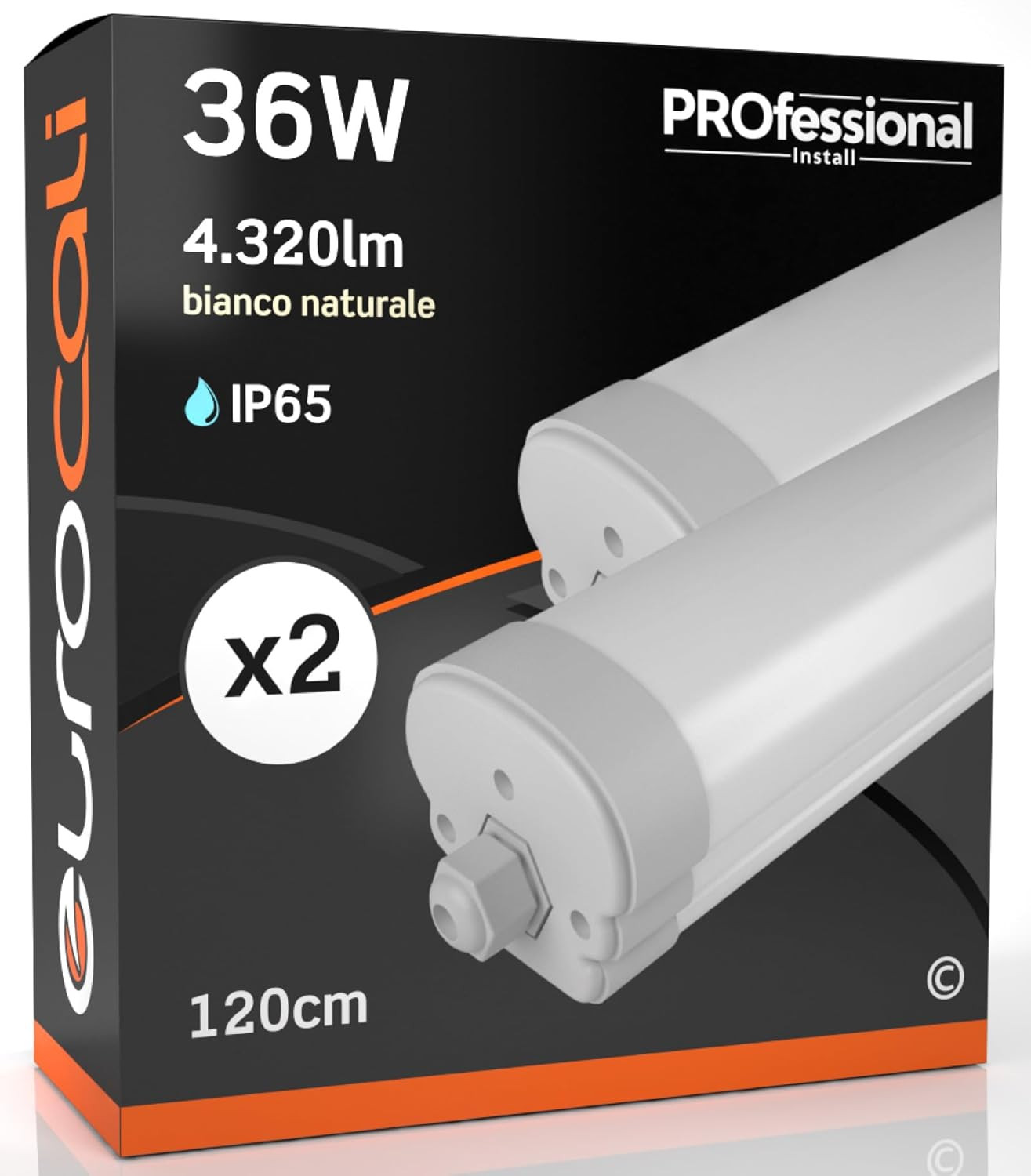 Plafoniere LED 120cm 36W IP65 4320Lm - Coppia Lampade Stagne Professionali