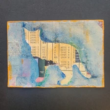 ACEO Art Card Cat Abstract Mixed Media Textured Collage Signed Original 