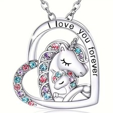 Elegant 925 Sterling Silver Rhinestone Unicorn Fashion Jewelry Pendant Necklace