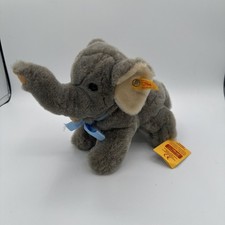Steiff Plush Drolly Elephant ID Button and Tags 22cm 9in Cuddly Vintage Used