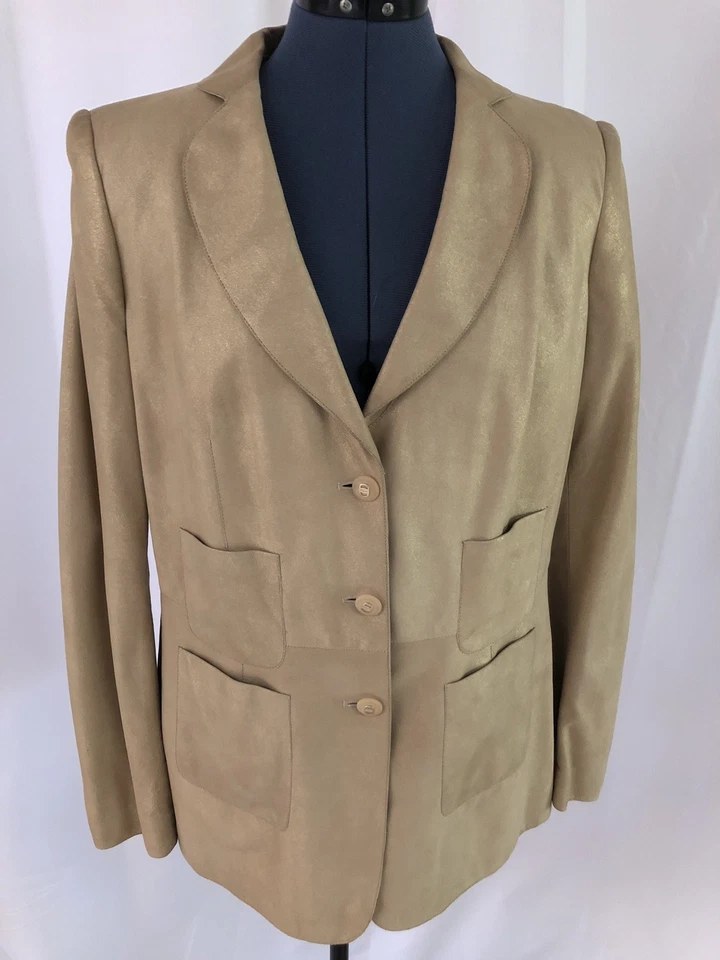 Chaqueta de cuero Salvatore Ferragamo para mujer beige brillante dinero antiguo lujo 12 Foto 3 de 4