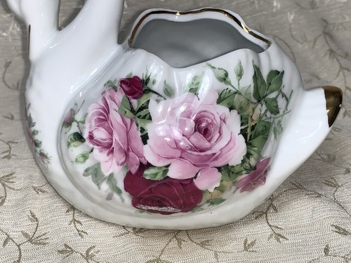 Baum Brothers Formalities Porcelain Swan Figurine Vase Planter Red Pink Roses - Picture 8 of 13