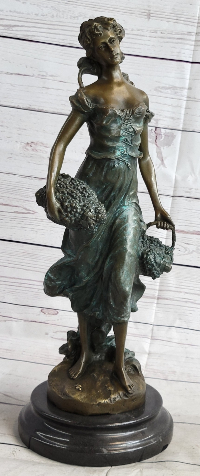Art Deco Bronze Grape Harvest Girl Sculpture – Premium Statue Gift for Sale
