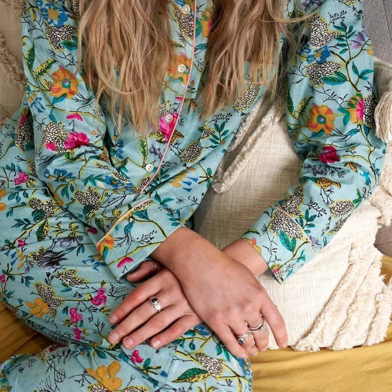 Indian Cotton Sky Blue Floral PJ Sets Women's Clothing Sleepwear Night Suit US
Opens in a new window