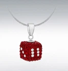 Sterling Silver Red & White Crystal Dice Pendant & Chain