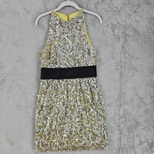 Robert Rodriguez Dress Womens Size 8 Yellow Silver Sequin Cocktail Party Sheath