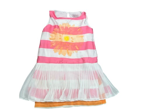 GIRL'S MONNALISA PINK STRIPE DRESS FLOWER SLEEVELESS LAYERED PLEATED SZ 5 ITALY - Picture 5 of 11