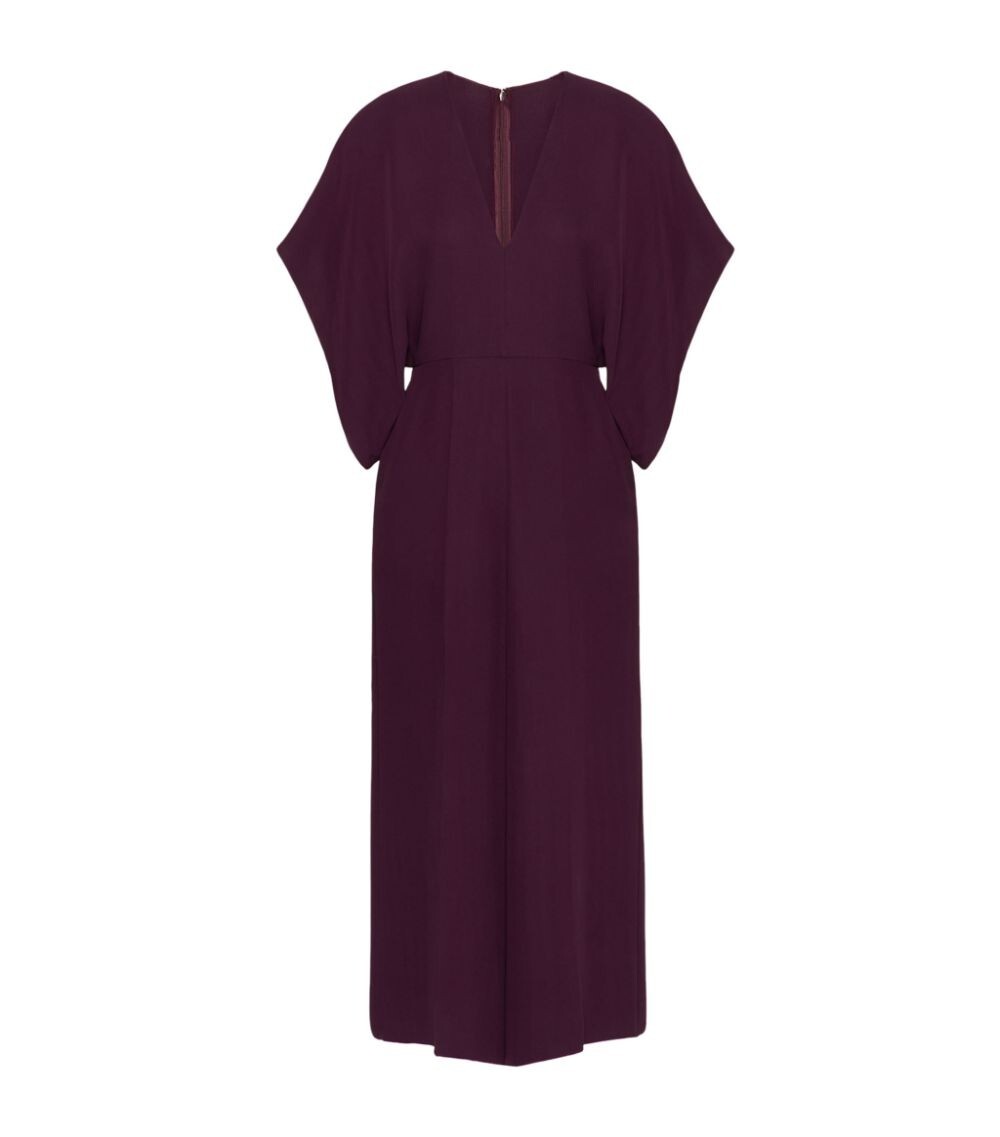 【関税&送料込み】Valentino Garavani Jumpsuit With V Detai NWD Valentino Garavani Silk V-Neck Jumpsuit in Deep Purple