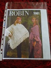 VTG knitting pattern - Re-print 1960'S ROBIN # 2061 ARAN wool Free size, PONCHO