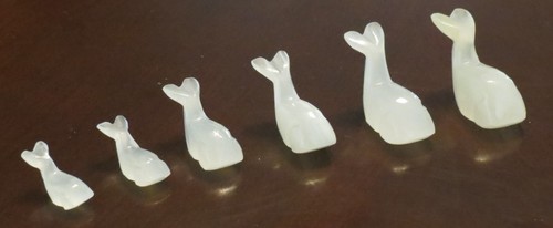 Six Vintage Carved Marble Alabaster Stone Miniature Whale Figurines