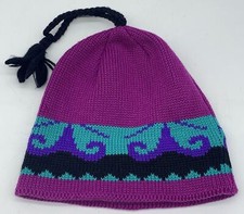 Vintage Wigwam Mills - Knit Wool Beanie Ski Cap - Made in USA- Aqua Fuchsia Hat