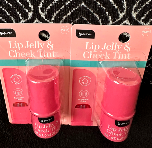 2pk BPURE LIP JELLY & CHEEK TINT PEONY RED SHEER BUILDABLE COLOR HYALURONIC ACID - Picture 2 of 7