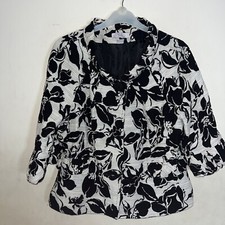 Yves Dressbarn Womens Short Sleeve Blazer Jacket Button Up Floral Size 10 Cotton