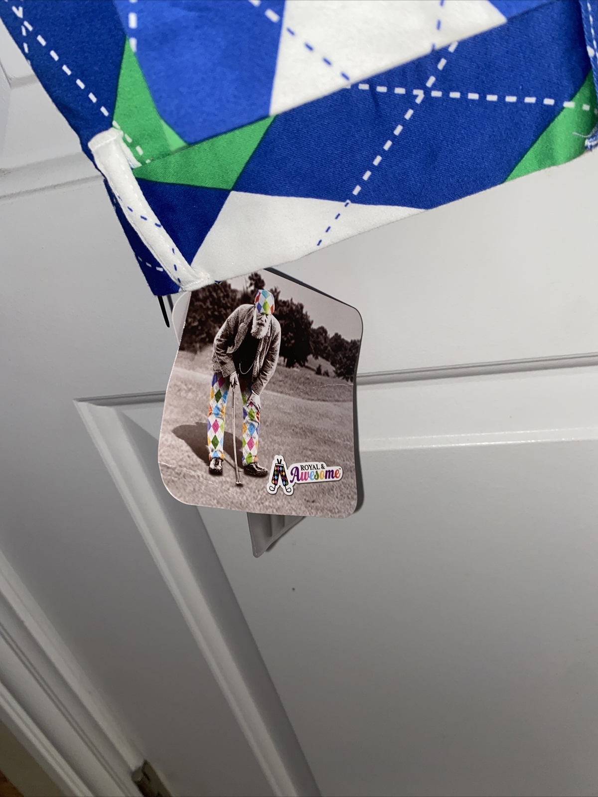 Royal and Awesome Men`s Golf Pants Blues on Green Diamonds Cotton