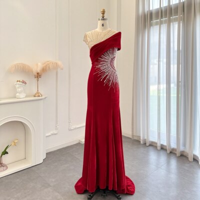chinese dress ladies Luxury Green Mermaid Evening Dress Velvet